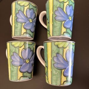 Sakura Evolution Melamine Cups Mugs Blue Green Floral Foliage Set of 4 / 10oz